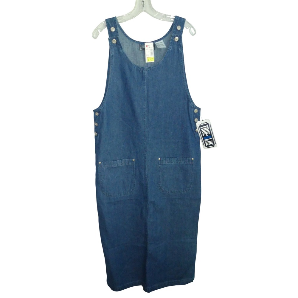 NWT True Blue Denim Jumper Dress Sz Medium Modest Teacher Pockets Y2K Casual